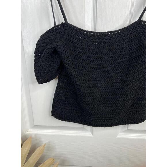 Vince Black Crochet Short Sleeves Open Shoulder Womens Top Size Small Organic - Picture 7 of 12